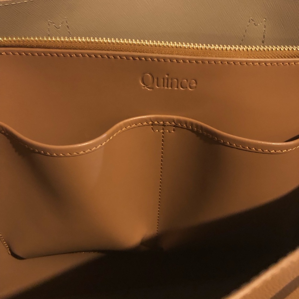 Quince Italian Leather Triple Compartment Tote Cognac Like New Fits 13” Laptop - Picture 15 of 15